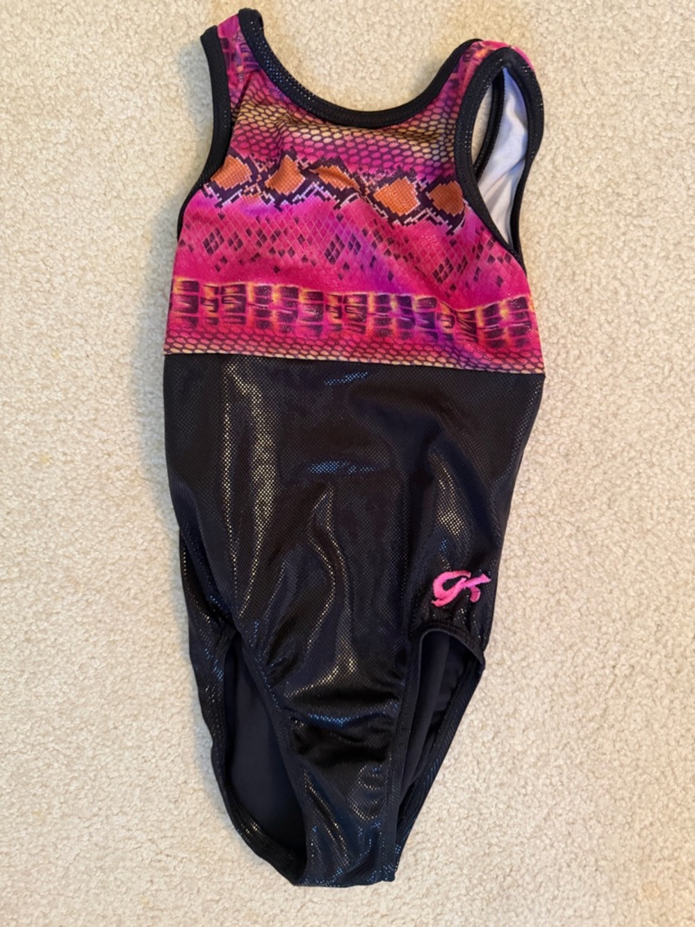GK Girls' Pink and Black Sparkle Gymnastics Leotard M VGUC